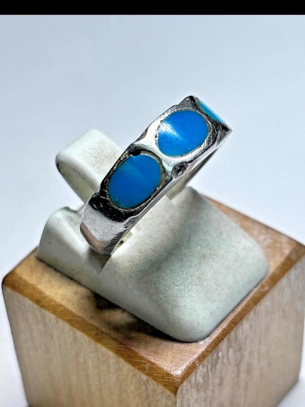 Sterling Silver Turquoise Inlay Band - Women's Blue Ring - Picture 2 of 6